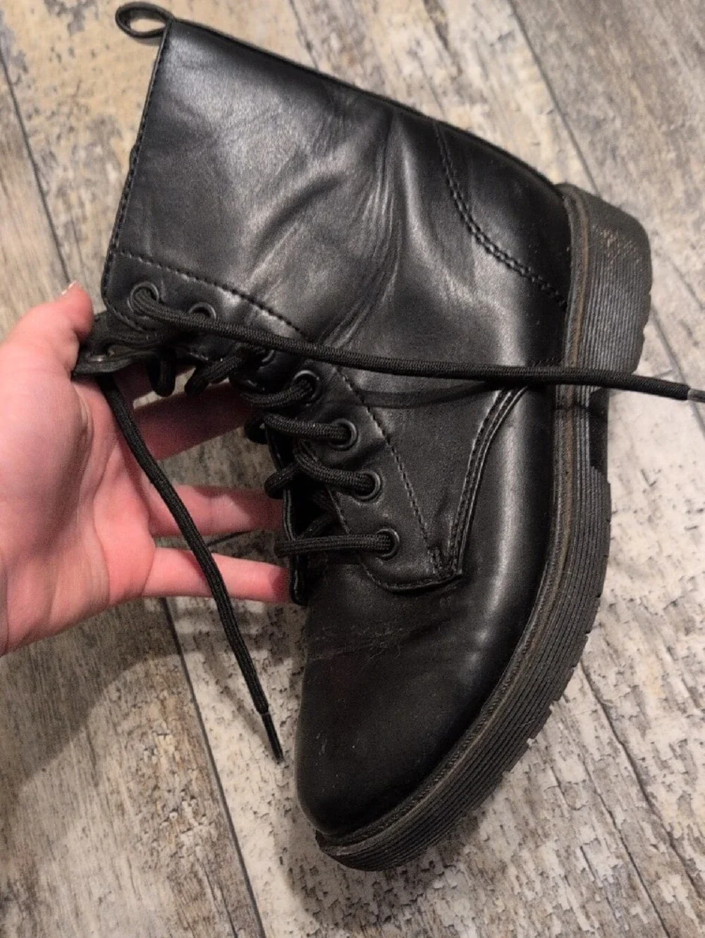 Kid's Black Lace-Up Leather Boots
